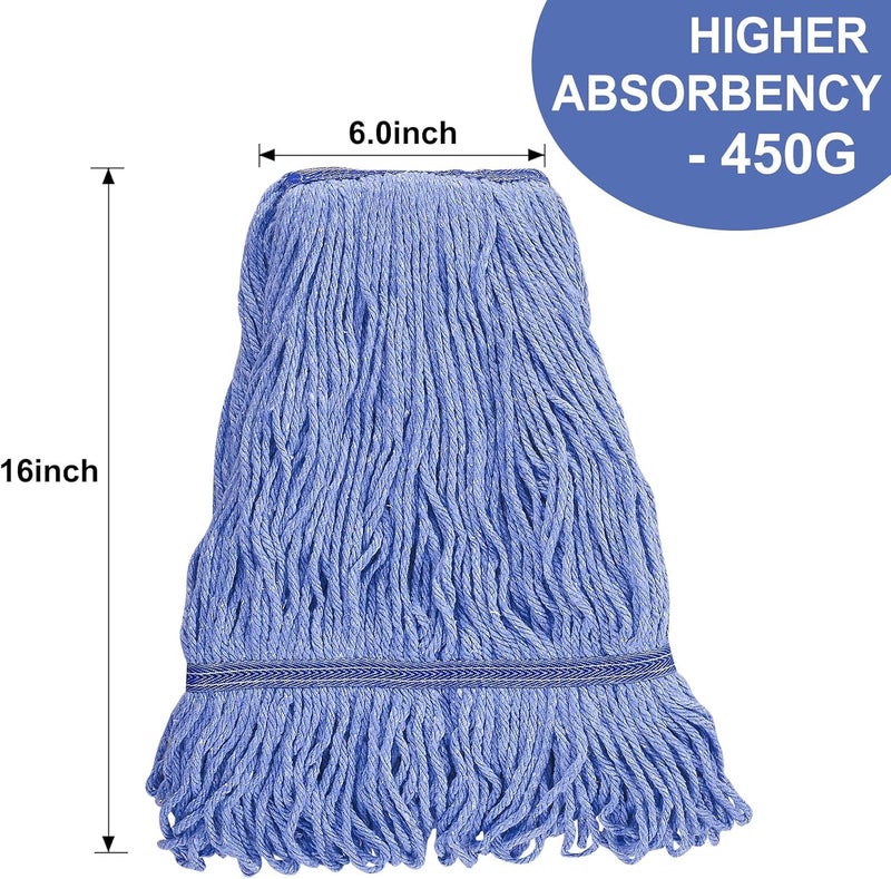 GRAREND Mop Head Replacement for Heavy Duty Commercial Mops for Floor Cleaning, Wet Industrial Blue Cotton Looped End String Head Refill (Pack of 4) - Image 3